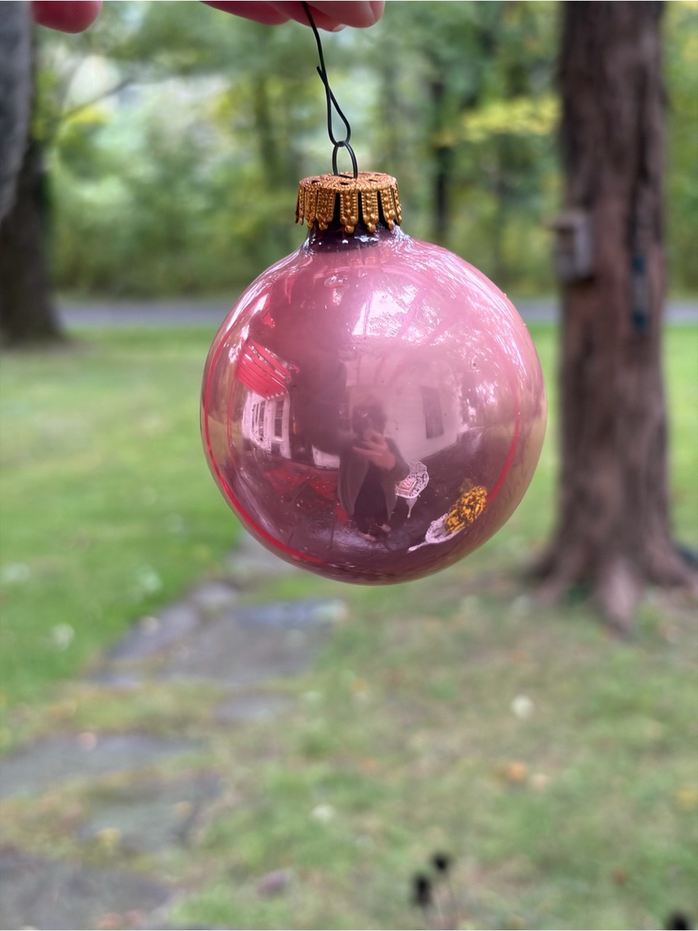 NEW Vtg Christmas Krebs Glazed Peach Round Glass Ornaments w/ Gold Crowns in Box